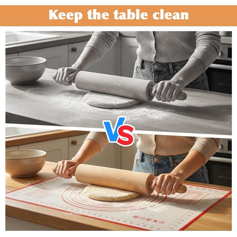 Rolling Pin Set for Baking, 3-Piece Wooden Dough Roller with Silicone Mat and... gallery