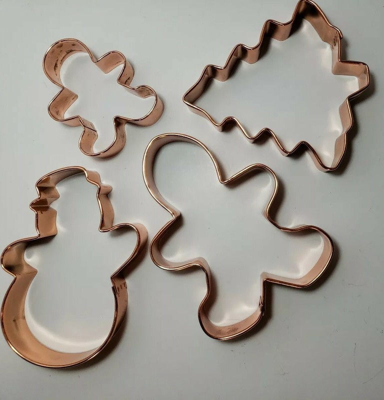 Copper Cookie Cutters Snowman Xmas Tree Gingerbread Man Lot Of Four
