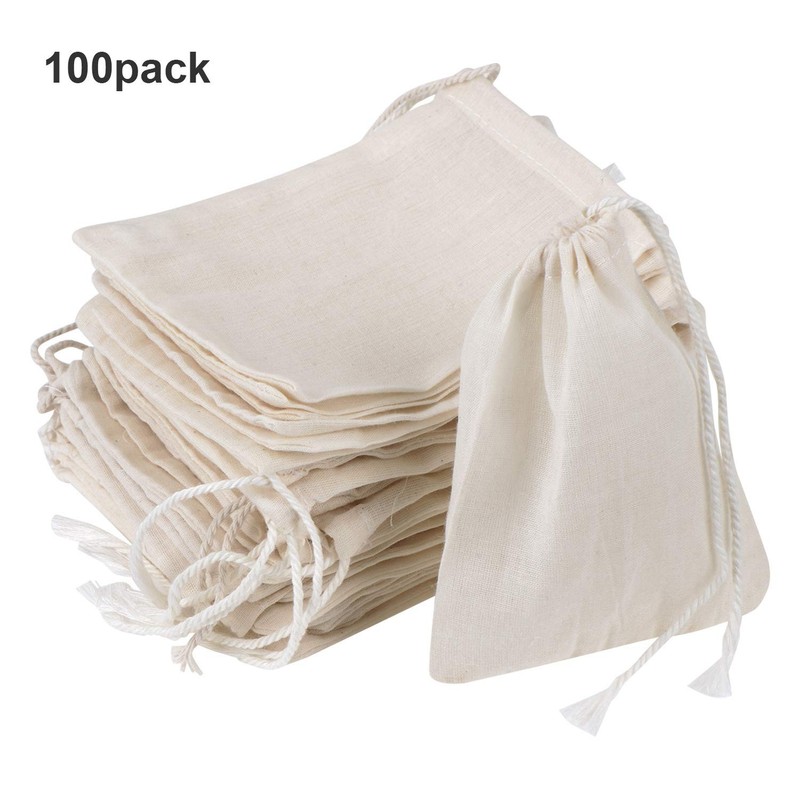 100 Pieces 4 x 3 Inches Muslin Cotton Drawstring Bags Canvas Linen Sachet Bag... gallery