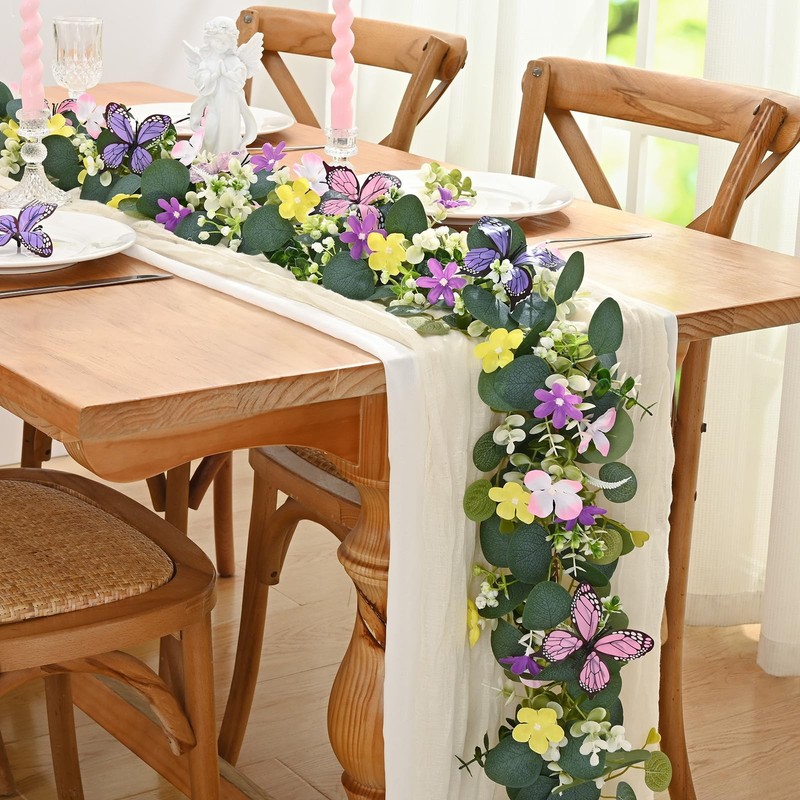 Waipfaru 4Pcs Eucalyptus Garland Daisy 3D Butterfly Green Garland Flowers 5.9Ft gallery