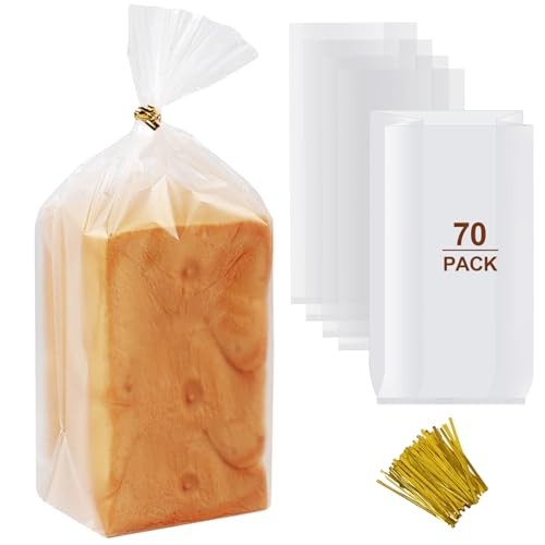 70 Pack Bread Bags & 100 Pack Ties, 8" x 4" x 18" Clear Bread Bags for gallery