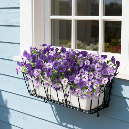 Fake Artificial Pansy Flowers for Outdoor, Faux Silk Pansies Double Purple gallery