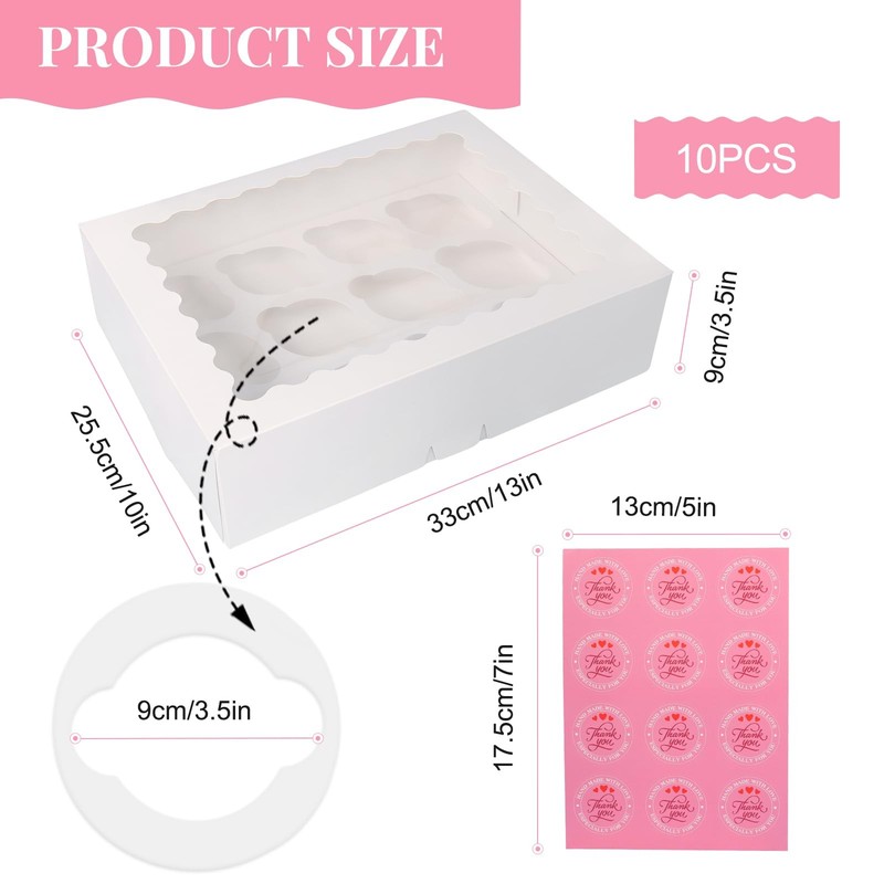10 PCS Cupcake Boxes 12 Count Container With Window Inserts White Bakery Box gallery