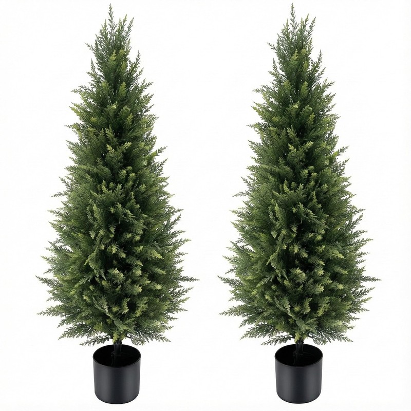 Siyoeg 4Ft Artificial Cedar Topiary Trees Set Of 2 – Uv Resistant Outdoor