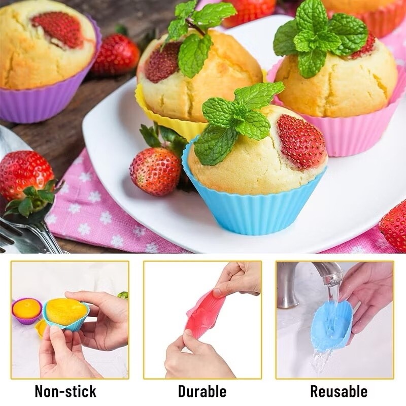 Reuseable Silicone Cake Muffin Cupcake Liners – Vibrant ,Flexible molds