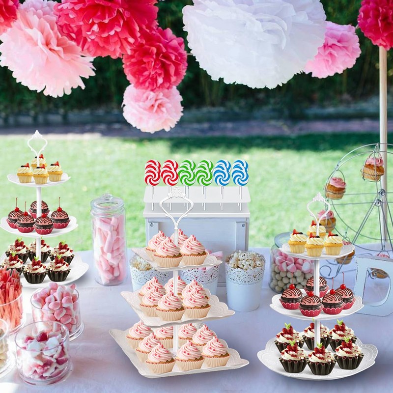 10PC White Plastic Cupcake Stand Dessert Table Display Set Wedding Baby Shower gallery