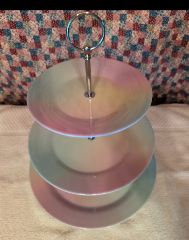 3-Tier Round Rainbow Iridescent Cupcake Dessert Stand, Glossy w/ Metal Handle