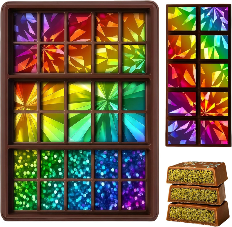 Mixed 1 Pcs Holographic Chocolate Molds Valentine’S Day Resin Silicone Chocolate
