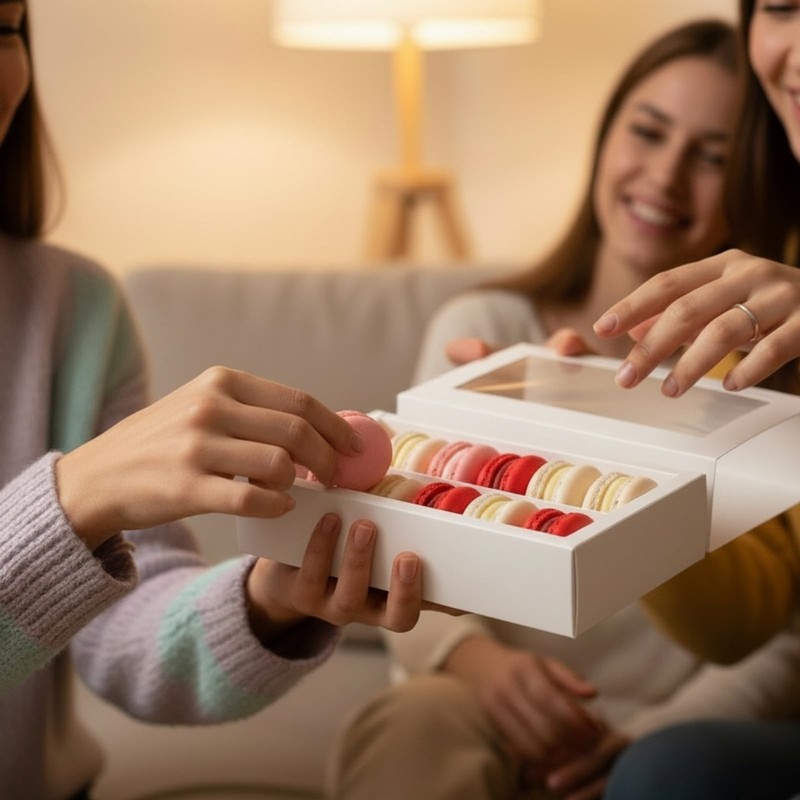 30 Pack Macaron Boxes For 12 White Bakery Gift With Clear Window 7x5x2 Inch gallery