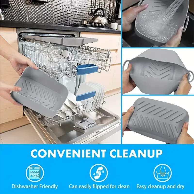20cm X 12cm Silicone Air Fryer Liner Replacement Baking Tray Basket , Non-stick gallery