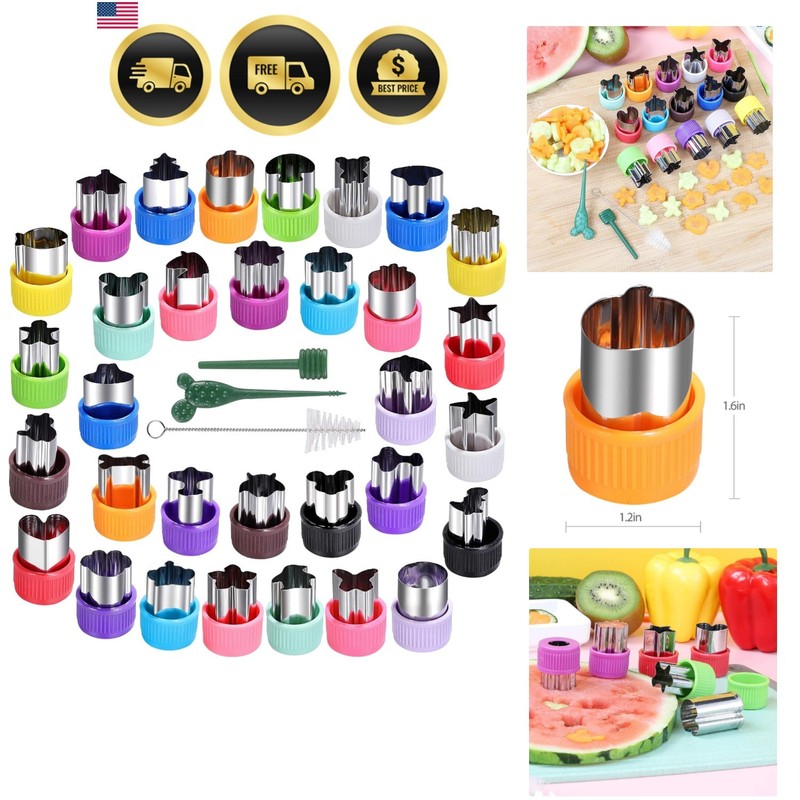CECEAOAIME 30 pcs Mini Cookie Cutter Set Fruit Cutters Vegetable Stamp Mold