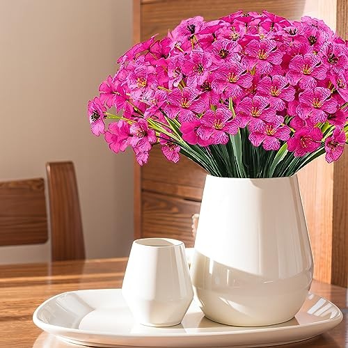 20 Bundles Outdoor Artificial Flowers UV Resistant with Faux Silk Rose Red gallery