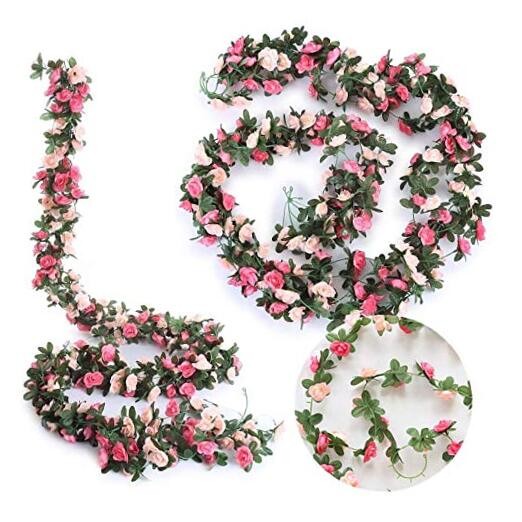 Fake Rose Vines Flowers Plants, 2 Pack 8.2 Feet Artificial Rose Flower Vine