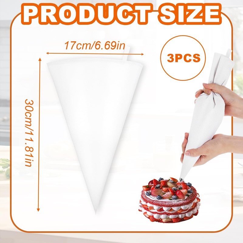 3-Pack Reusable Pastry Piping Bags - 12inch Cloth Canvas Cake Decorating Bags... gallery