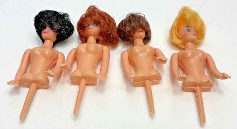 Vtg 70s Wilton 4″ Doll Cake Toppers w/hair Decor Plastic Rubber China Set 4
