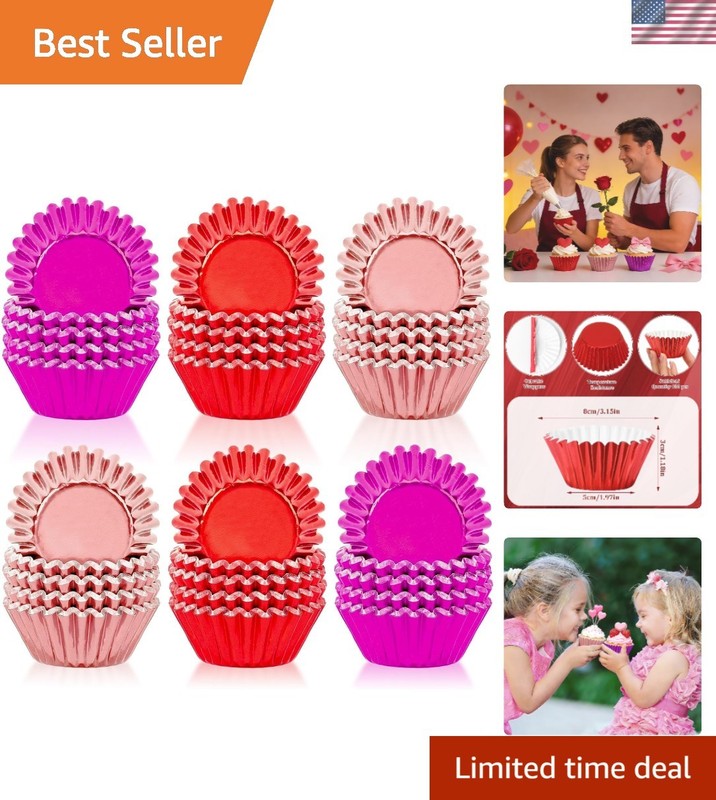 450 Disposable Foil Cupcake Liners – Vibrant Red and Pink for Valentine Treats
