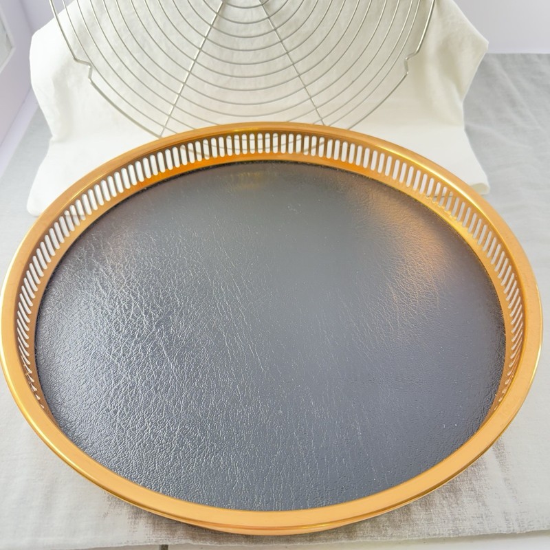 Vintage Cake Cookie Aluminum Wire Rack with Copper Tray Holder Unique 13” Round gallery
