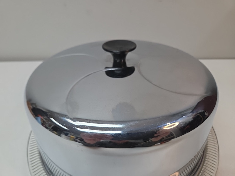 Stainless Steel Cake Dome Glass Plate Vintage 1940s MCM gallery