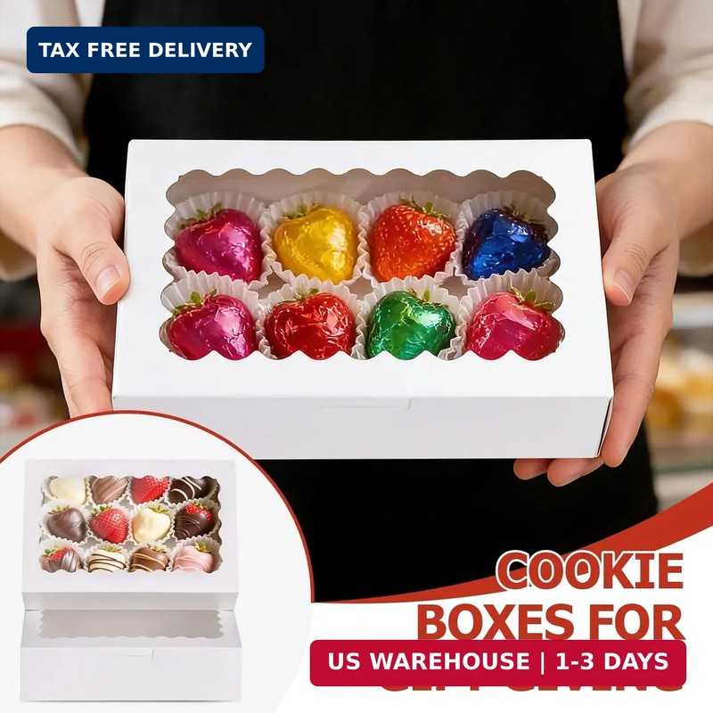 20pcs Cookie Boxes with Window, 9x6x2.5 Inches White Bakery Boxes for Dessert, T gallery