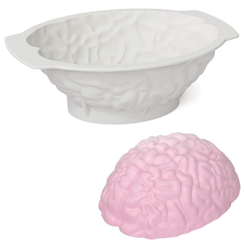 Silicone Brain Mold White Realistic Human Cake Mold 3.2 Inch Deep Support Base