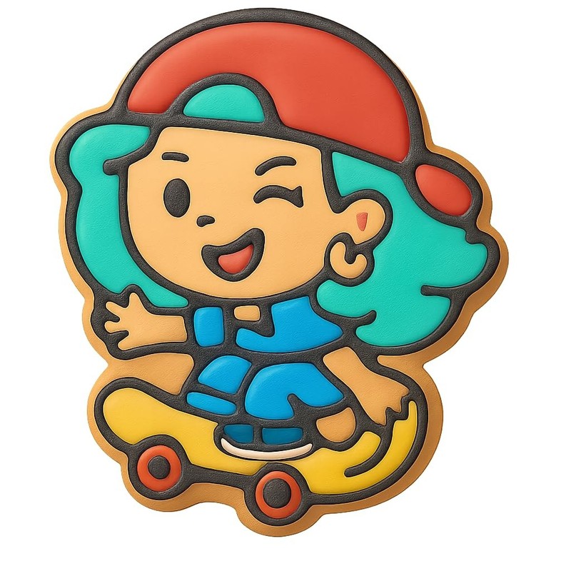 Trickster Chibi Skater Girl Cookie Cutter & Stamp, Fondant & Clay – 4×3.4