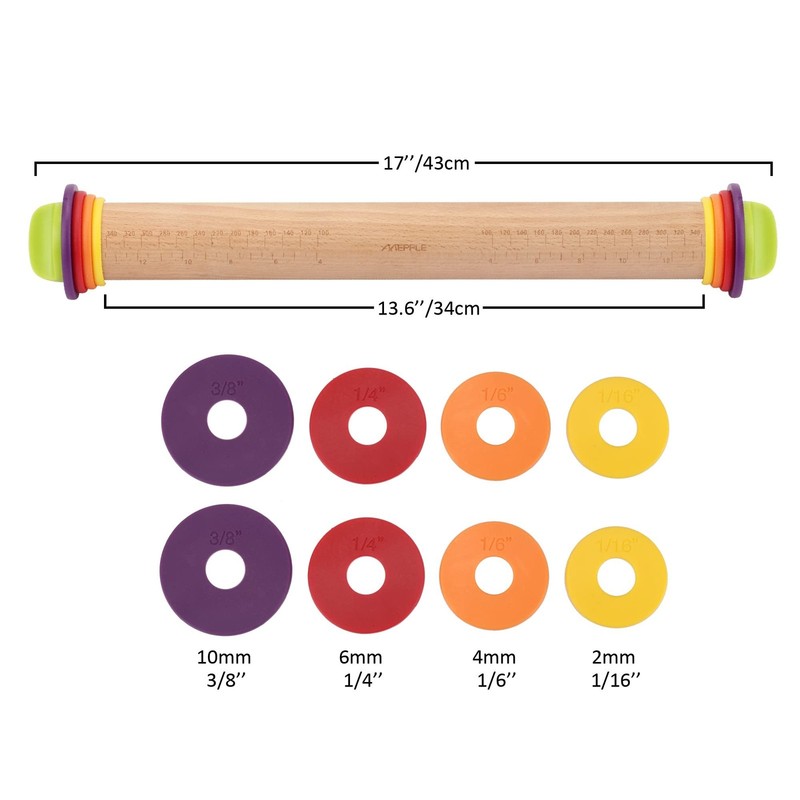 Rolling Pin with Thickness Rings for Fondant, Pizza, Pie Crust, Cookie, Pastr... gallery