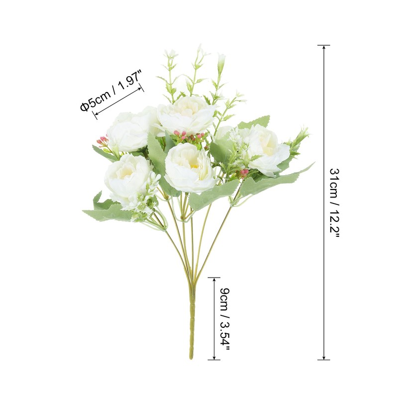 6 Branch Artificial Silk Peony Hydrangea with Stem, 2 Pack Fake Flowers, , White gallery