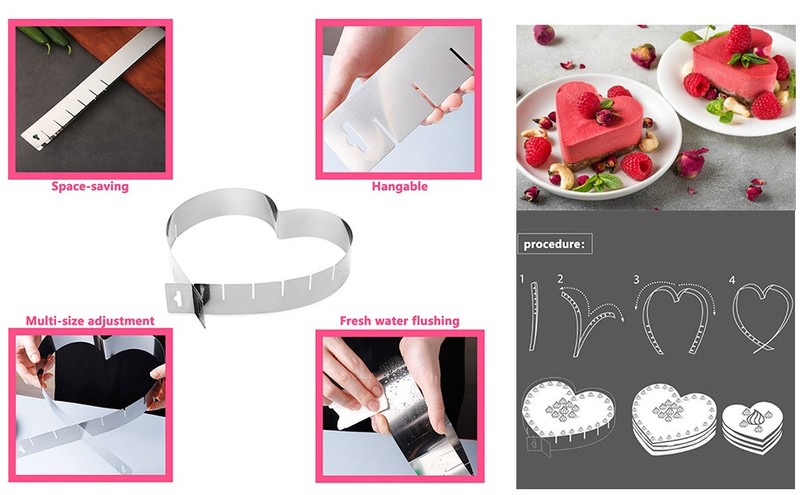 Stainless Steel Heart Shaped Cake Pan Adjustable Mousse Ring Cookie Cutter 6 gallery