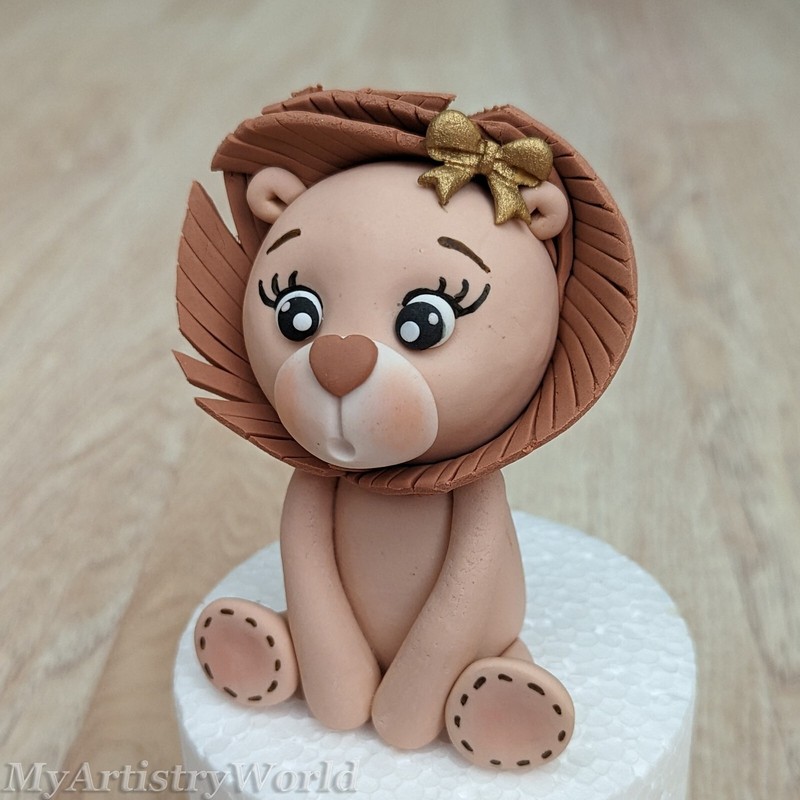 Lion cake topper. Edible 3D fondant/gum paste Lion with a crown figurine gallery
