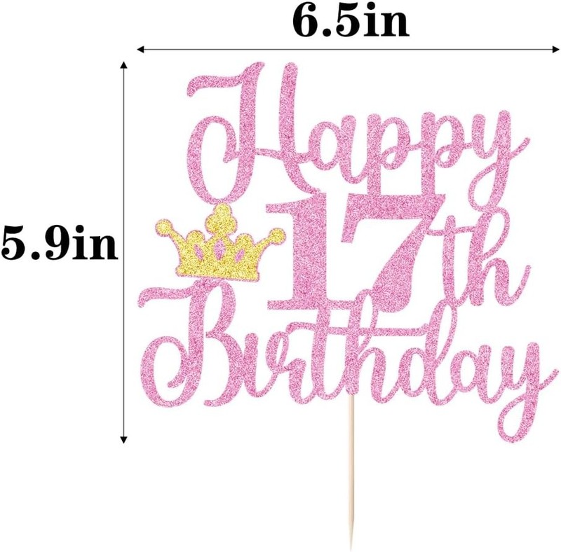 Crown Happy 17th Birthday Cake Topper,Hello 17，Cheers to 17Years,17 years old gallery