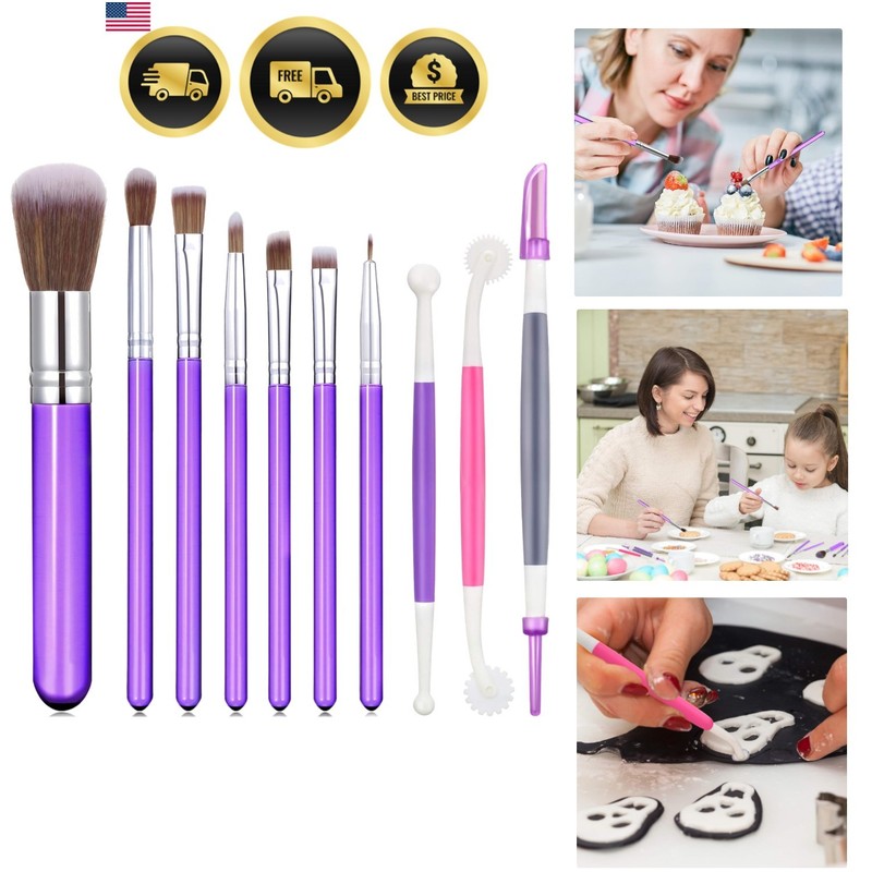 10 Pcs Food Safe Paint Brushes Fondant Tools for Cake Baking Chocolate Sugar ...