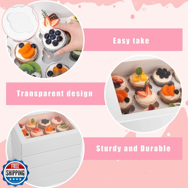 VGOODALL 12 Count Cupcake Boxes, 6PCS Cupcake Container with Wind gallery
