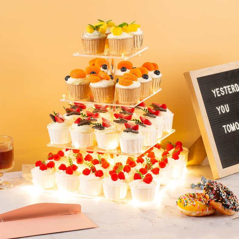 4 Tier Premium Cupcake Stand Cupcake Holder, Acrylic Cupcake Tower with LED Yell gallery
