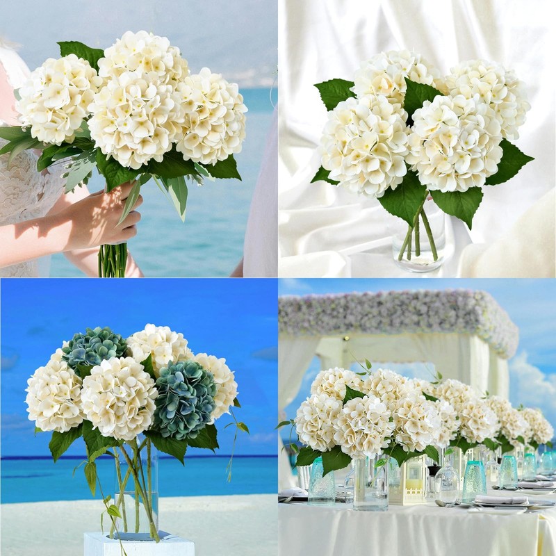ZYTUYO Cream White Fake Hydrangea Artificial Flowers 4PCS For Home Decor H011 gallery