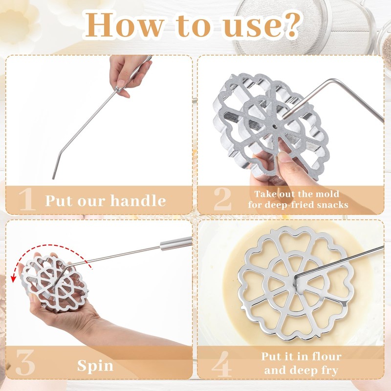 2 Set 4.7 Inch Bunuelos Mold Aluminum Handle Achappam Rosette Maker Tool gallery