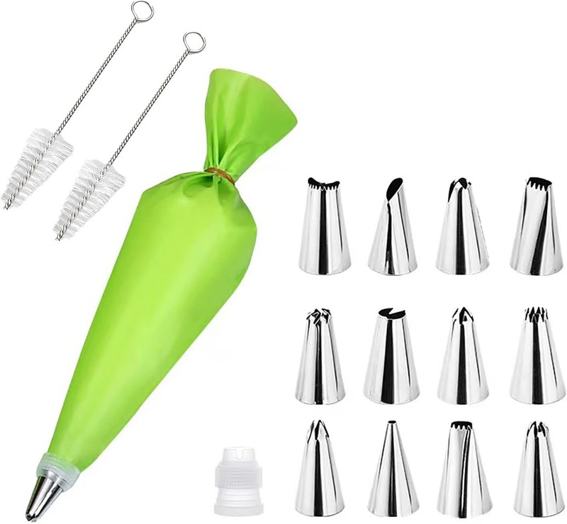 12Pcs Piping Tips & Piping Bag W/ Coupler Set Stainless Steel Cake Decorating