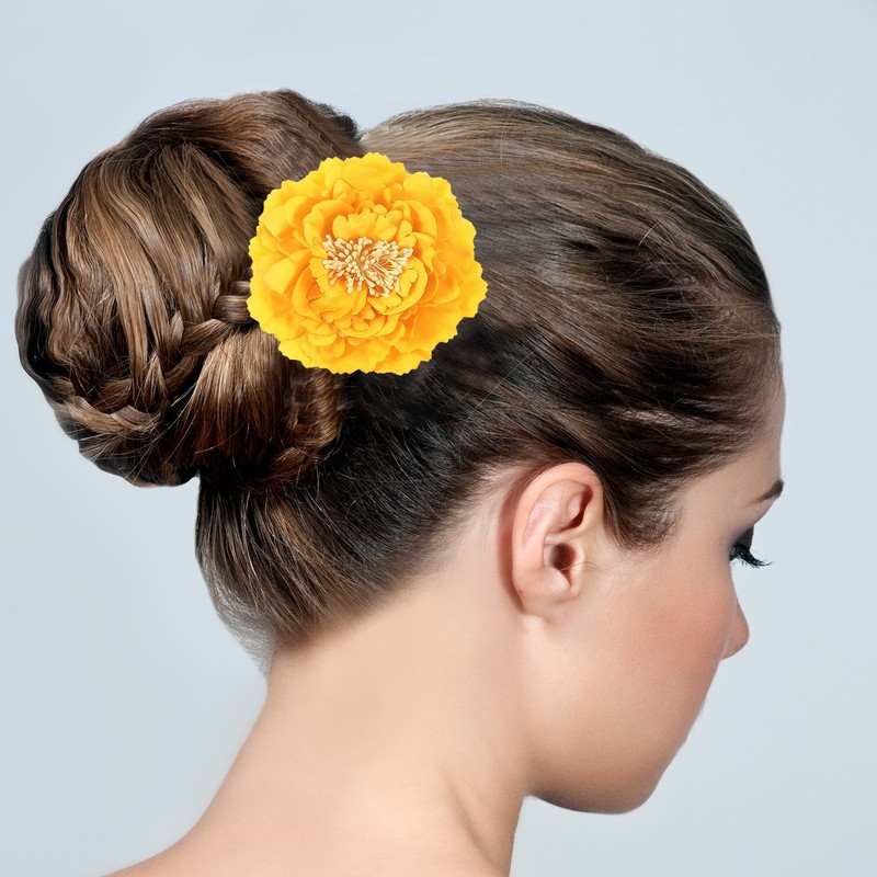 3Pcs Peony Flower Hair Clips 4.7" White Fabric gallery