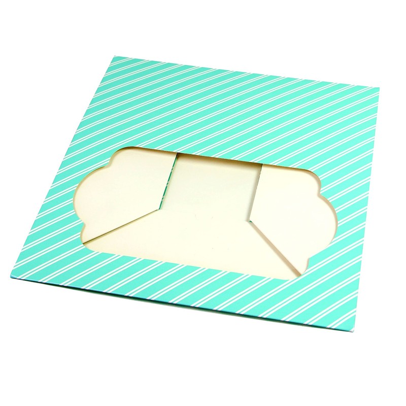 5-Count 14x10x4 inch Cake Cupcake Box Blue Stripe with Window and Insert gallery