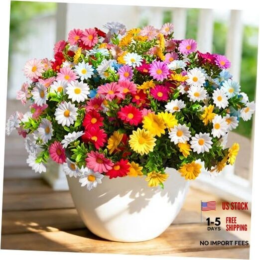 12Pcs Artificial Flowers for Outdoors UV Resistant，Colorful Daisy 12 Pcs Mix