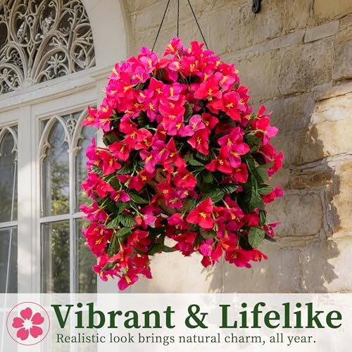 Artificial Bougainvillea Hanging Flowers Plants - 2 Rose Red & Red Lotus Mix gallery