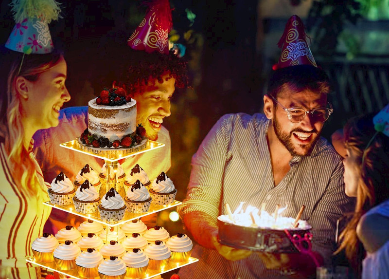 3 Tier Cupcake Stand Acrylic Tower Display with LED Light Premium Holder Dessert gallery