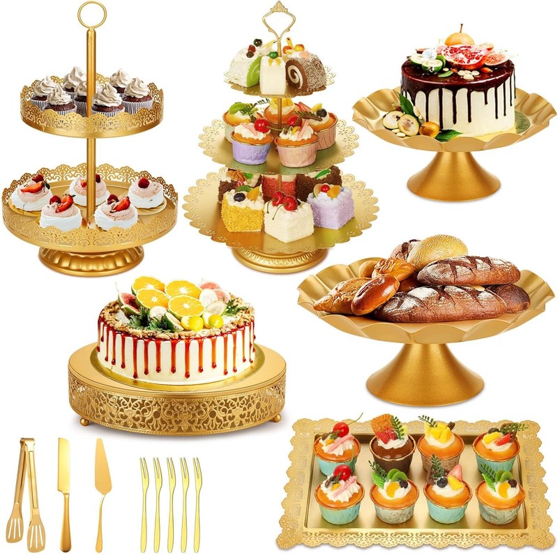 Gold Dessert Table Display Set Including Cake Stand Cupcake Stand Serving trays