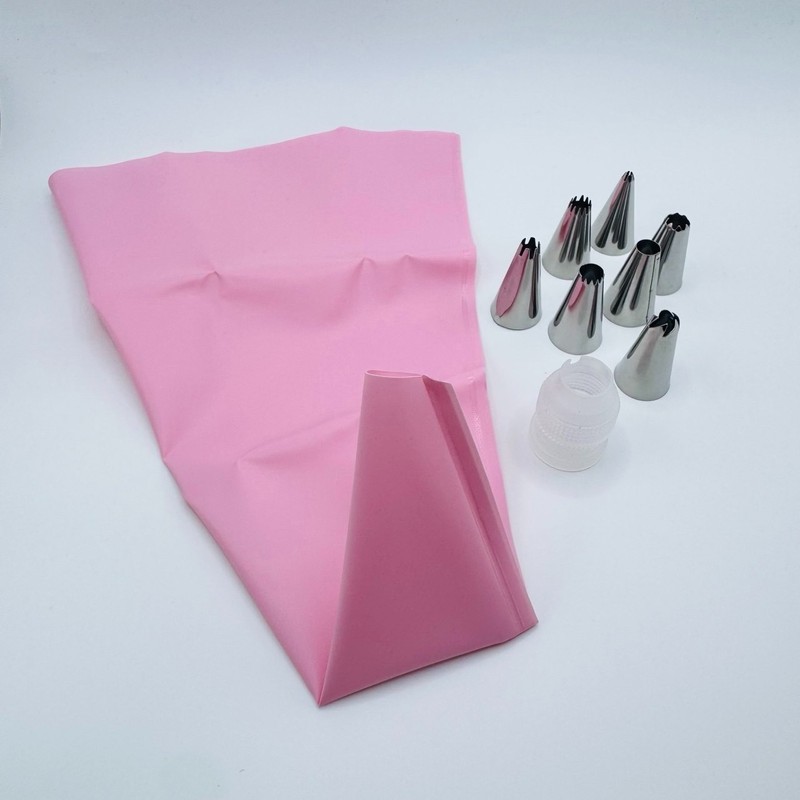7PCS Cake decorating nozzle tips + coupler + silicone pastry bag-9pcs total set