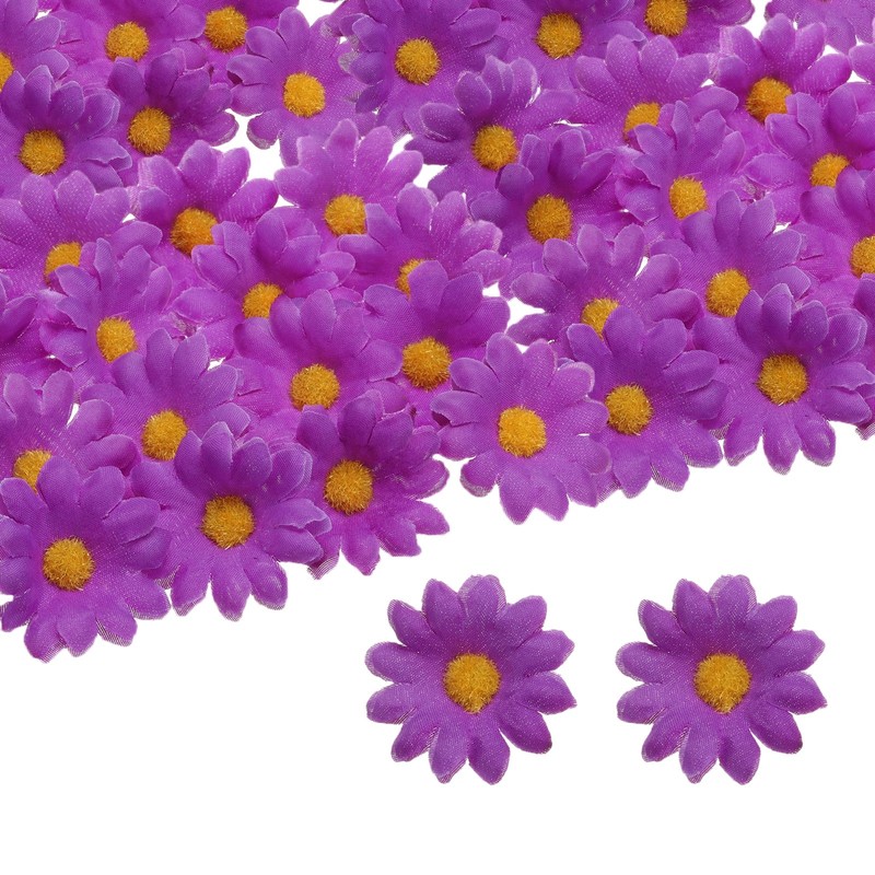 100pcs Artificial Daisies Flower Heads,1.6″ Silk Fake Daisies Deep Purple/Orange