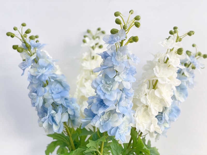 Yalzonemet 3 Pcs White Delphinium Artificial Flower Real Touch Latex Delphinium gallery