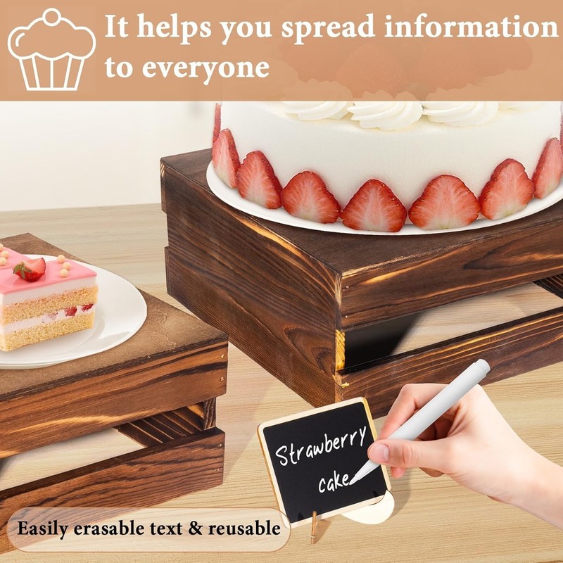 8 Pcs Buffet Risers W/ Mini Signs Rustic Wood Cake Stands Food Risers Buffet gallery