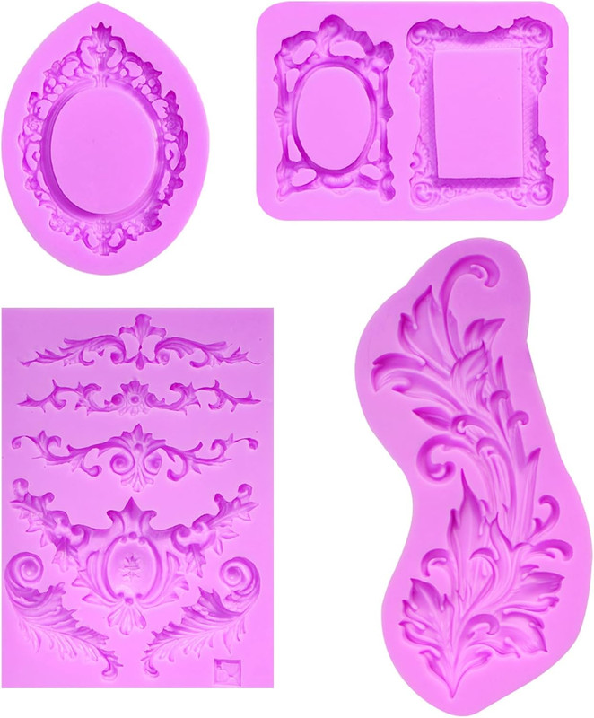 4 Pcs Baroque Style Curlicues Scroll Lace Fondant Silicone Molds, Filigree Relie gallery