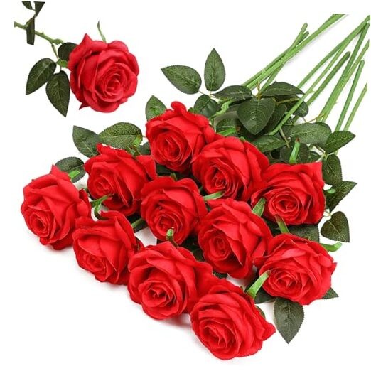 10 Pcs Red Silk Flowers for Fake Roses