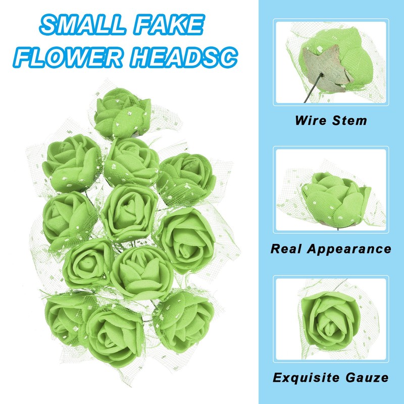 144Pcs 0.98" Mini Rose Artificial Flower Heads Bulk with Stem & Gauze, Green gallery