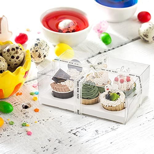15 Pack Clear Cupcake Boxes, 6 Count Cupcake Containers with Gift Ribbon, gallery